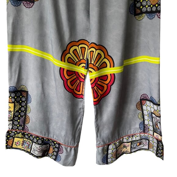 Hache Gray Wide Leg Pants Multicolor Floral Geometric Print Size 42 - Picture 4 of 8